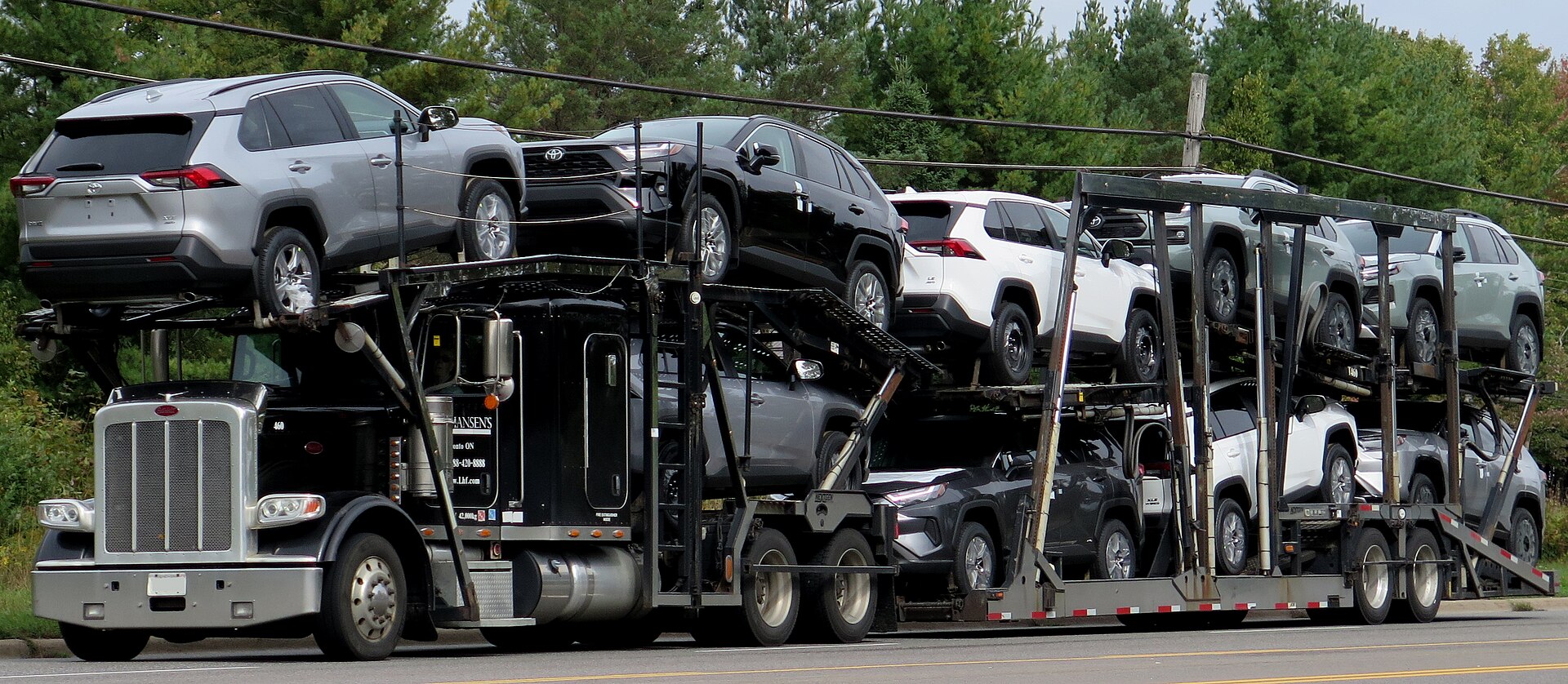Peterbilt car hauler used for professional vehicle transport