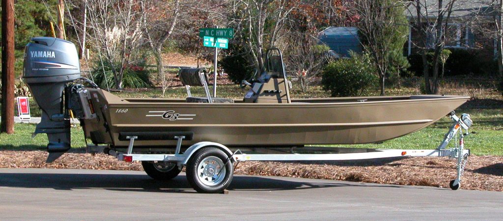 Trailerable bass boat prepared for road transport