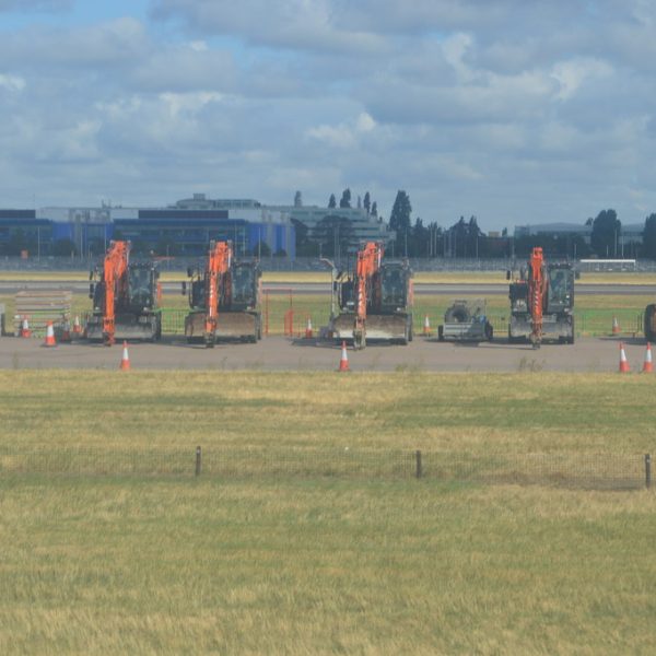 Heavy construction machinery prepared for transport