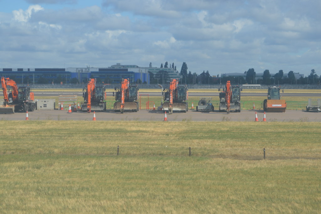 Heavy construction machinery prepared for transport