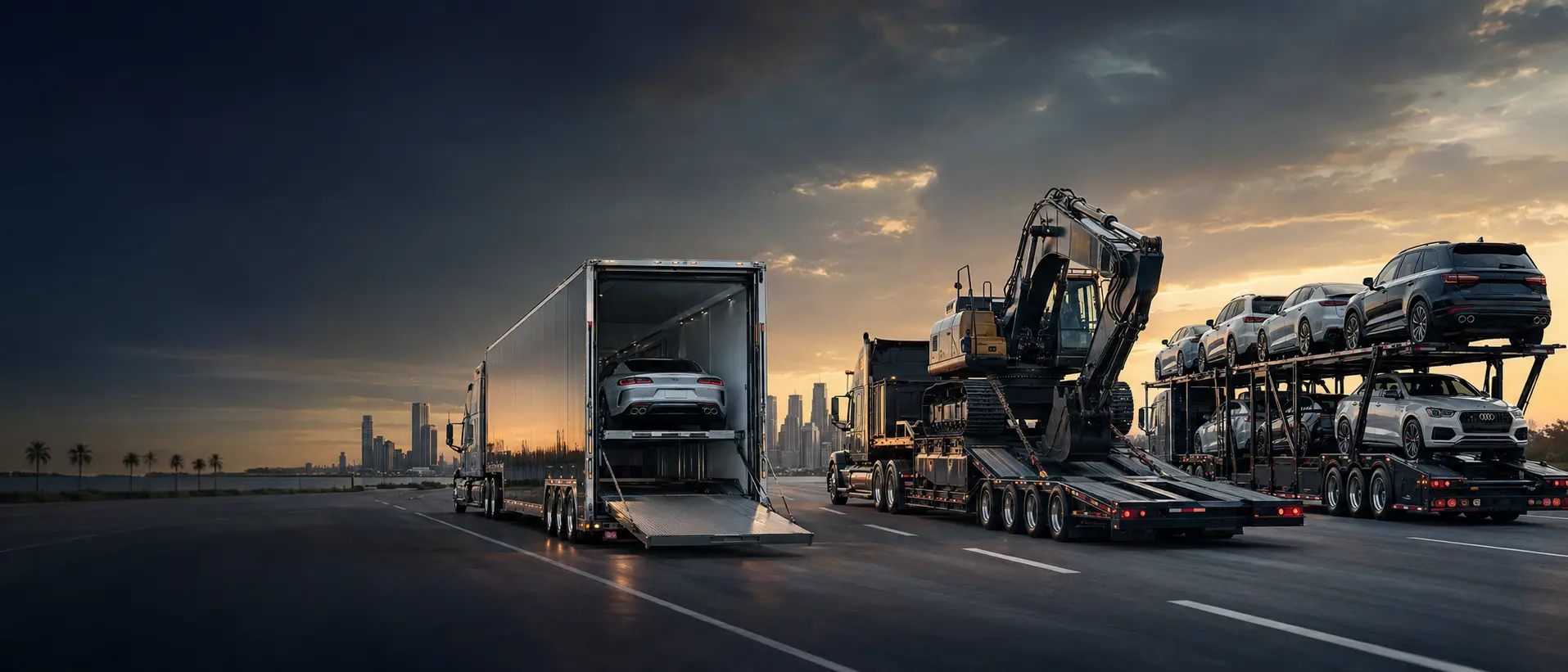 Enclosed car carrier, heavy equipment hauler, and open auto transport trucks