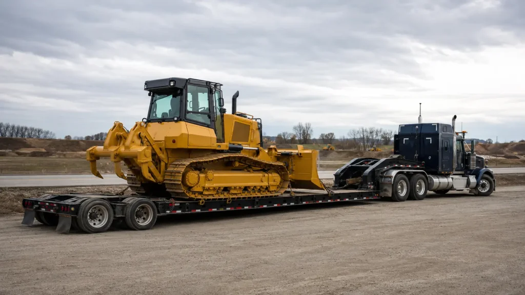 Bulldozer transport cost planning with a crawler dozer on a lowboy trailer