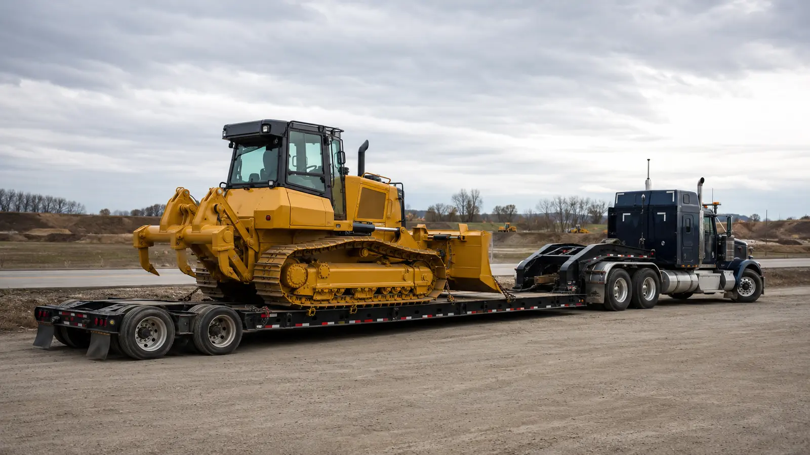 Bulldozer transport cost planning with a crawler dozer on a lowboy trailer