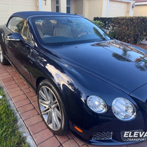Bentley convertible after completed enclosed transport from Long Island, New York, to Palm Beach, Florida