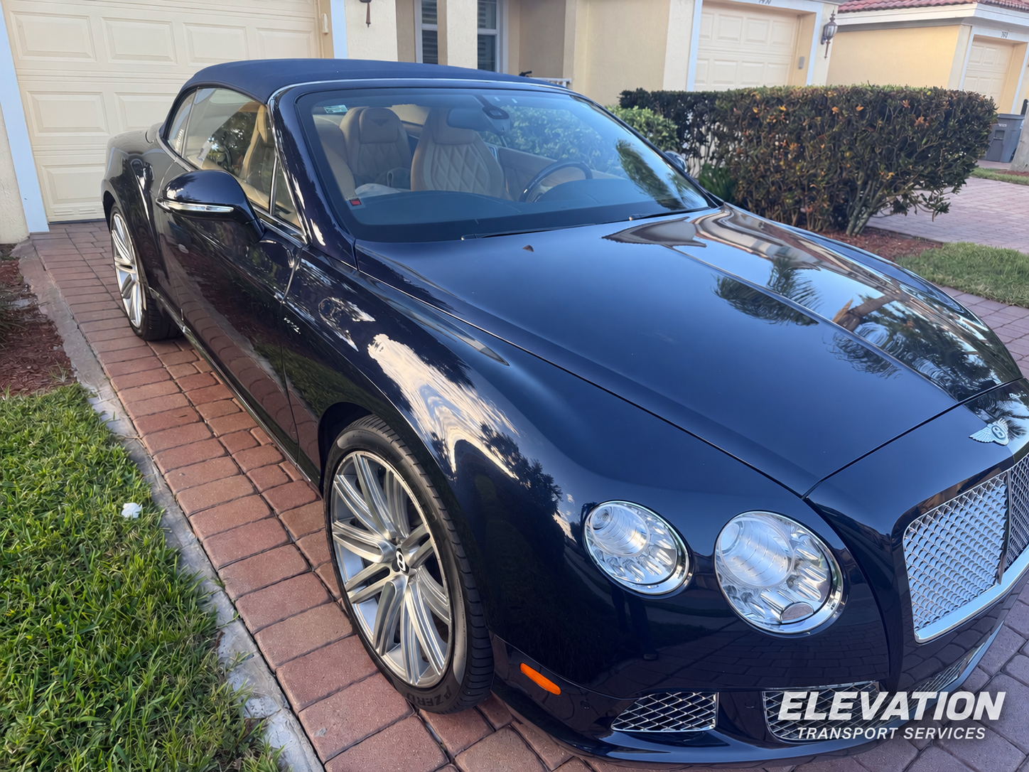 Bentley convertible after completed enclosed transport from Long Island, New York, to Palm Beach, Florida