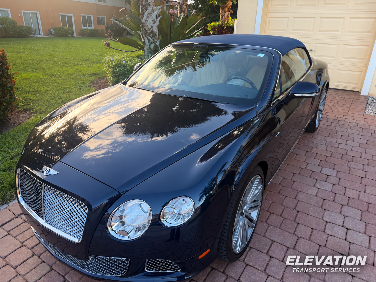 Second view of the Bentley convertible following enclosed transport to Palm Beach, Florida