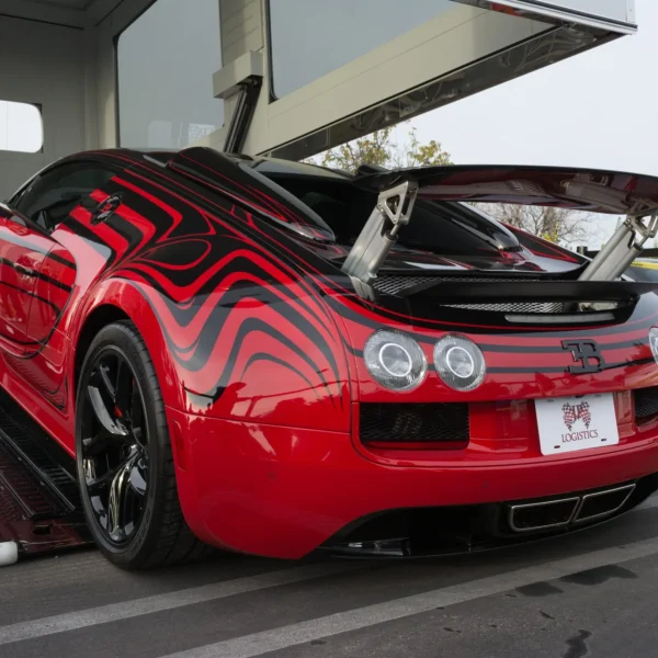 Exotic vehicle prepared for enclosed auto transport